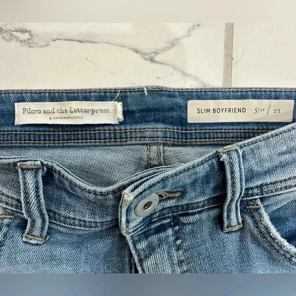 Anthropologie Pilcro Jeans 25 Slim Boyfriend Side Stripe Distressed Stretch - Picture 3 of 10